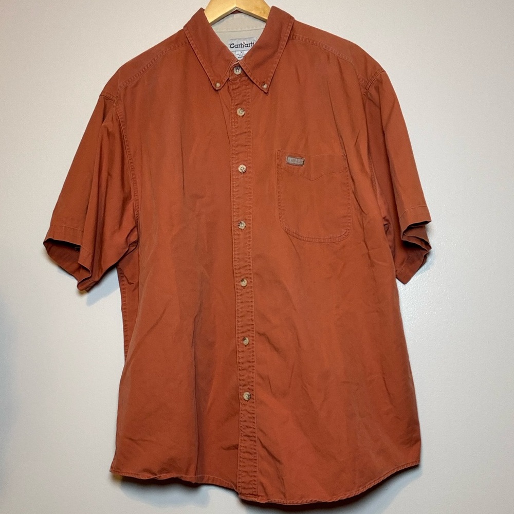 Carhartt XL Short Sleeve Button Up Rust Collared 100% Cotton Vintage